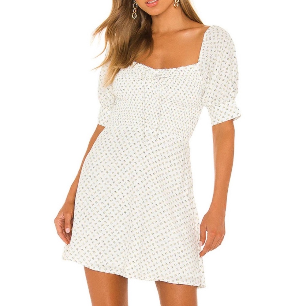 Faithfull the Brand White Mini Dress with Small Floral Print